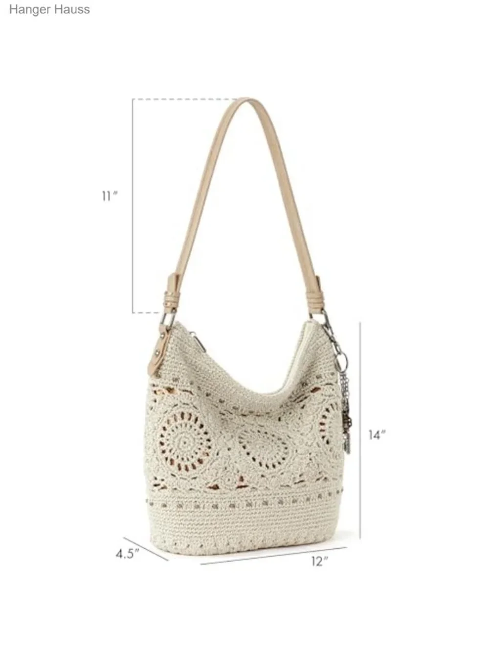 Hand-Crochet Hobo Bag Women's Large Purse Tote Zipper Pocket